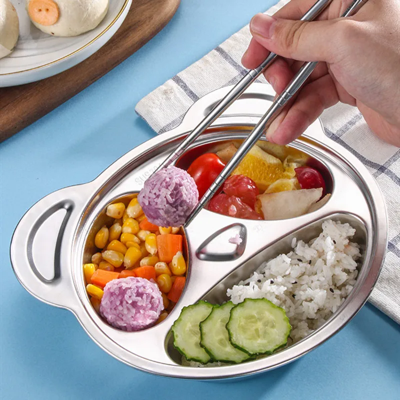 

Stainless steel grid cartoon baby household anti-fall cute deepening separator plate kindergarten children's dinner plate food