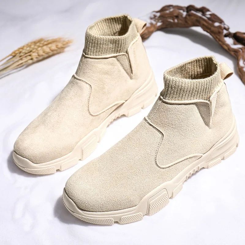 55-Beige Модные Для мужчин's ботинки martin теплые армейские ботильоны на шнуровке песочно-болотный, ботинки Для мужчин с высоким берцем обувь круглый носок мужской обуви - Color: 55-Beige