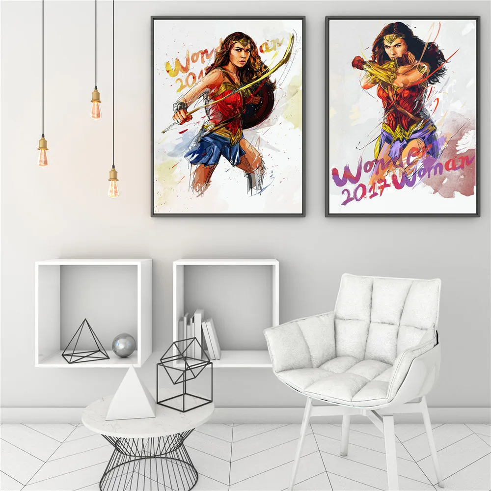 

Cartoon Super Hero Wonder Woman Wall Art Craft Canvas Painting Posters and Prints Wall Pictures for Living Room