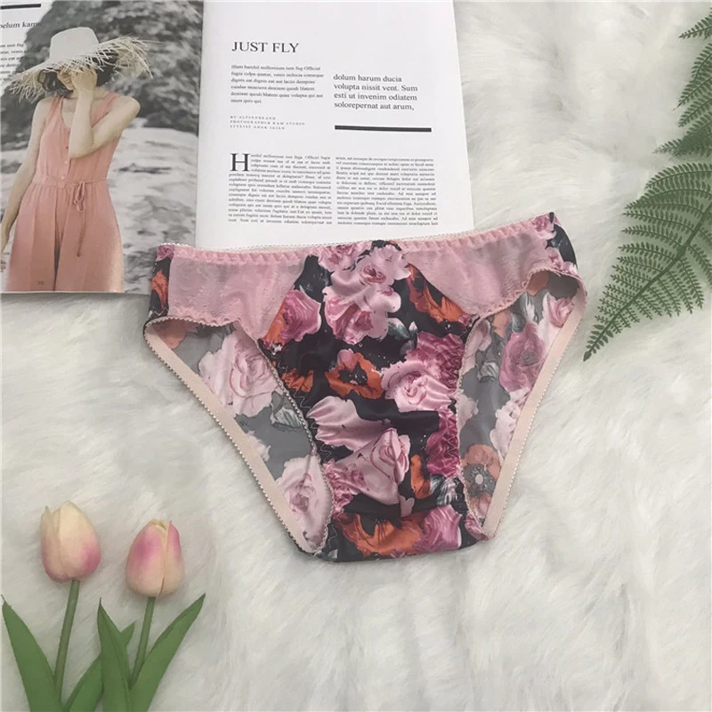 Gay Underwear Men Briefs Shorts Cueca Silk Flower Panties Man Flower Ultra-thin Seamless Sissy Underpants Plus Size M-4XL 4