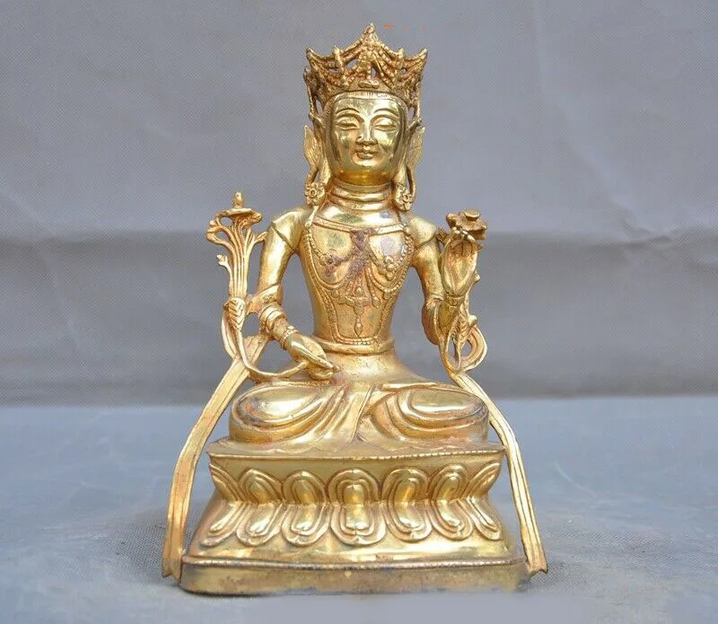 

wedding decoration Tibetan Buddhism Bronze 24k gold Gilt White Tara Kwan-Yin goddess Buddha statue