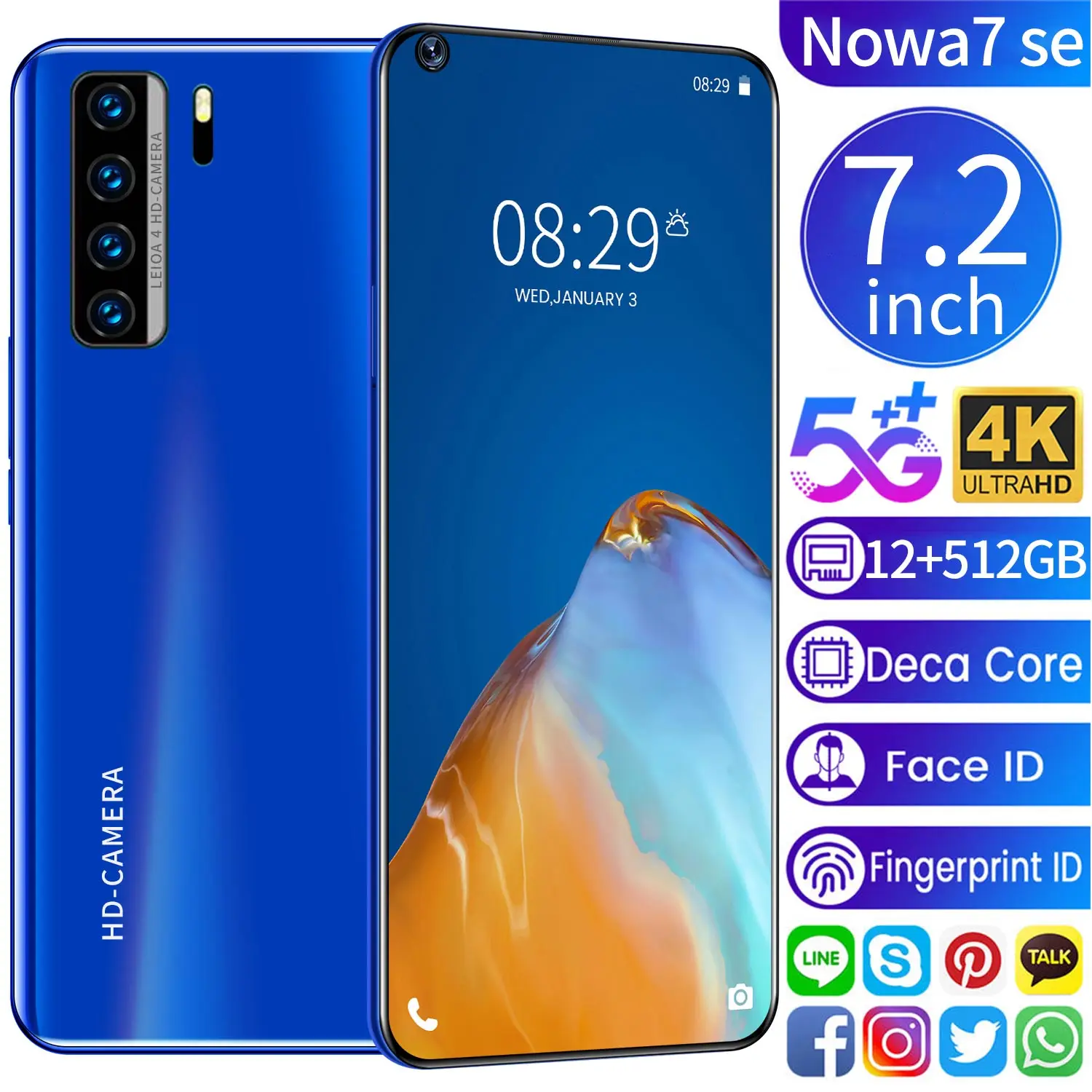 Global Version Galaxy Nowa7 SE 7.2Inch Smartphone Deca Core 5000mAh 12+512G Full Screen Fingerprint Unlock FaceID 5G Mobilephone