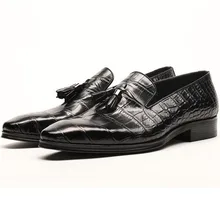Crocodile Pattern Oxford Shoe For Men Shoes Genuine Leather Man Dress Shoe Formal Handmade Tassel Flat Office Shoe