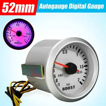 

Car Gauge 2" 52mm Bar Boost Gauge -1~2 Bar Vacuum Press Meter Blue Light Black Rim Turbo pressure Measurement 12V