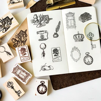 

Wooden Seal Retro Note Series Log Rubber Handbook Album Diary DIY Scraping Pu Tools Graduation Memorial Photo Book