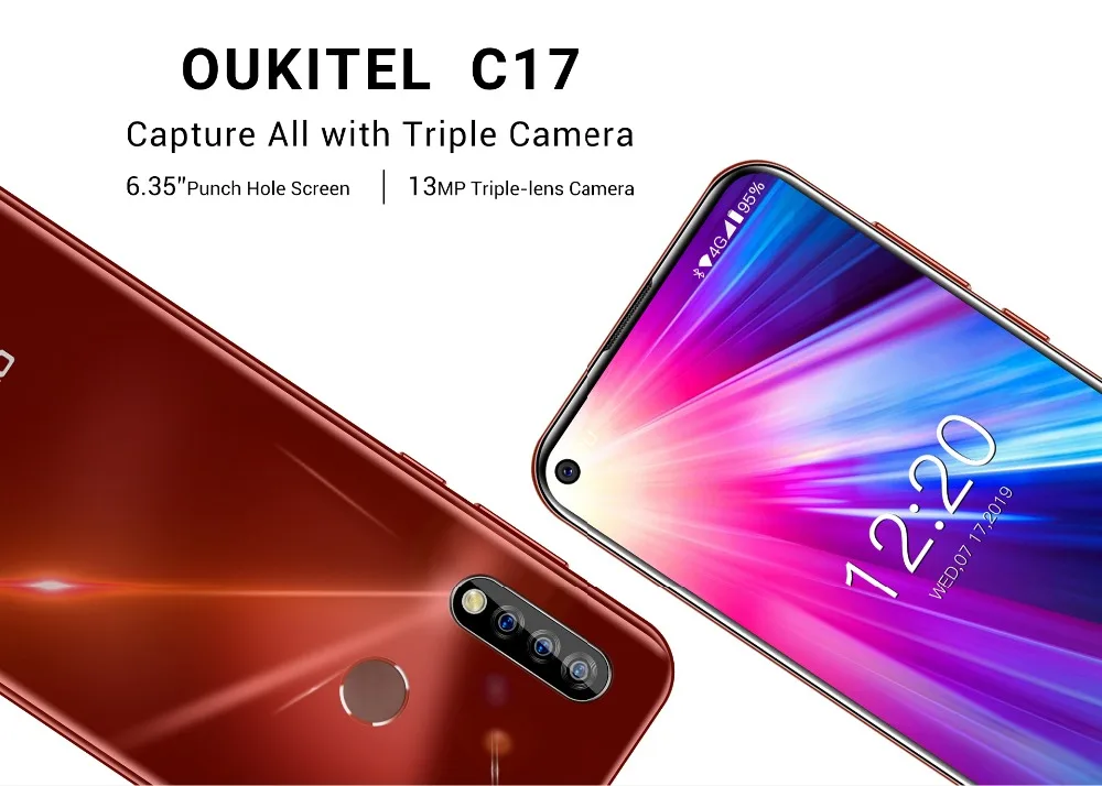 OUKITEL C17 6,35 ''Тройная камера смартфон MT6763 Восьмиядерный Android 9,0 3 Гб 16 Гб распознавание лица отпечатков пальцев 4G мобильный телефон 3900 мАч