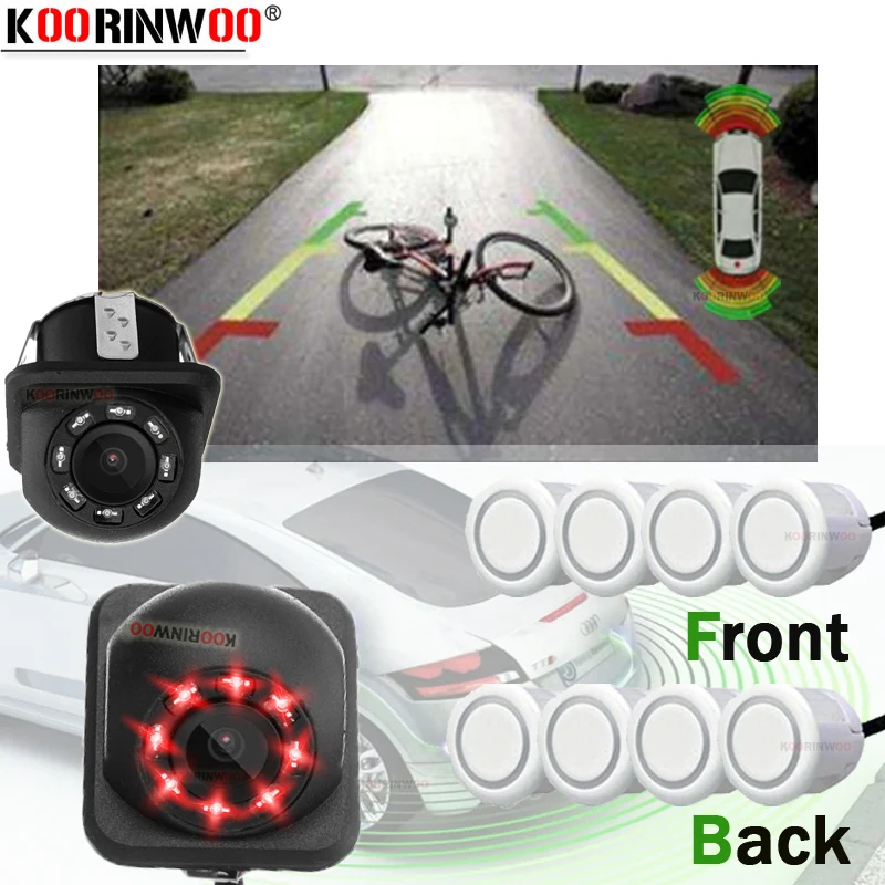 

Koorinwoo Universal For AHD Sony OPS System Parktronics Car Parking Sensors 8 Alarm Front Rear view Camera Reversing Back white