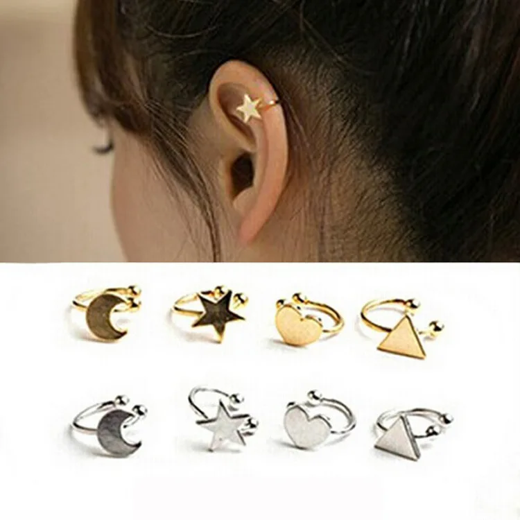 

1Pcs Pierced Star Ear cuff Triangle Women Clip Fashion Jewelry Heart Arrivals No For Earrings Clip-on Moon Ear Non-piercing New