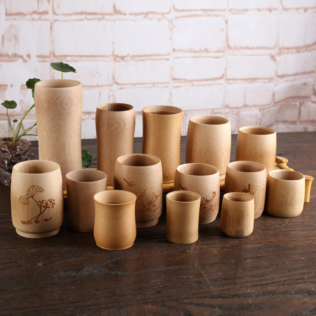 MagiDeal Natural Bamboo Drinking Cup Beer Juice Mug Cup Wooden Tea Cup Sake Cups 12 Design to Choose