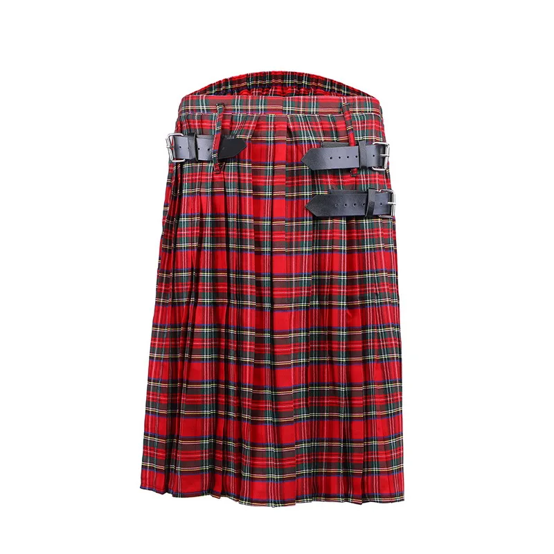 OEAK шотландский мужской килт традиционный Клетчатый Ремень плиссированная цепочка двусторонний коричневый готический панк шотландские клетчатые брюки юбки - Цвет: Red