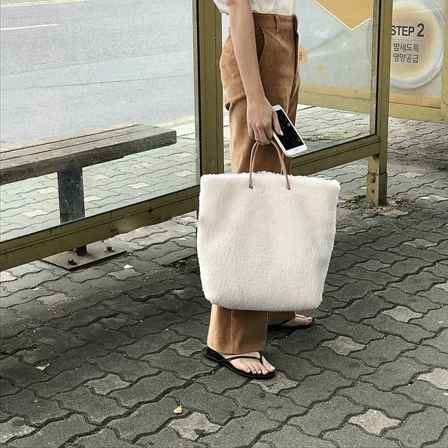 LITTHING зимняя новая модная сумка на плечо женская однотонная женская сумка большая плюшевая зимняя сумка-мессенджер мягкая теплая меховая сумка