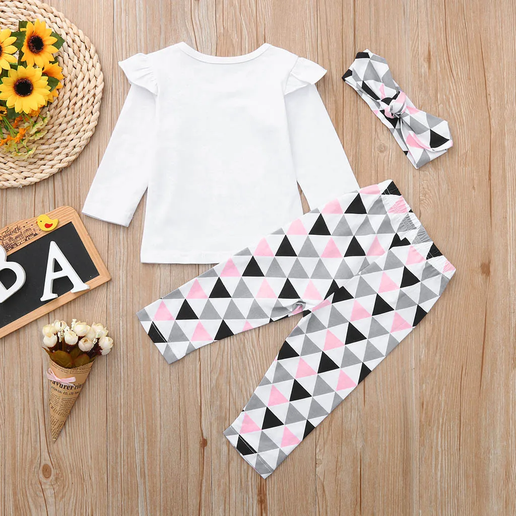 Г., одежда для маленьких девочек и мальчиков, roupa de bebes, топы с буквенным принтом для новорожденных, штаны с геометрическим рисунком, комплект одежды, Пижама комбинезоны для детей от 3 до 24 месяцев, одежда для малышей, 923