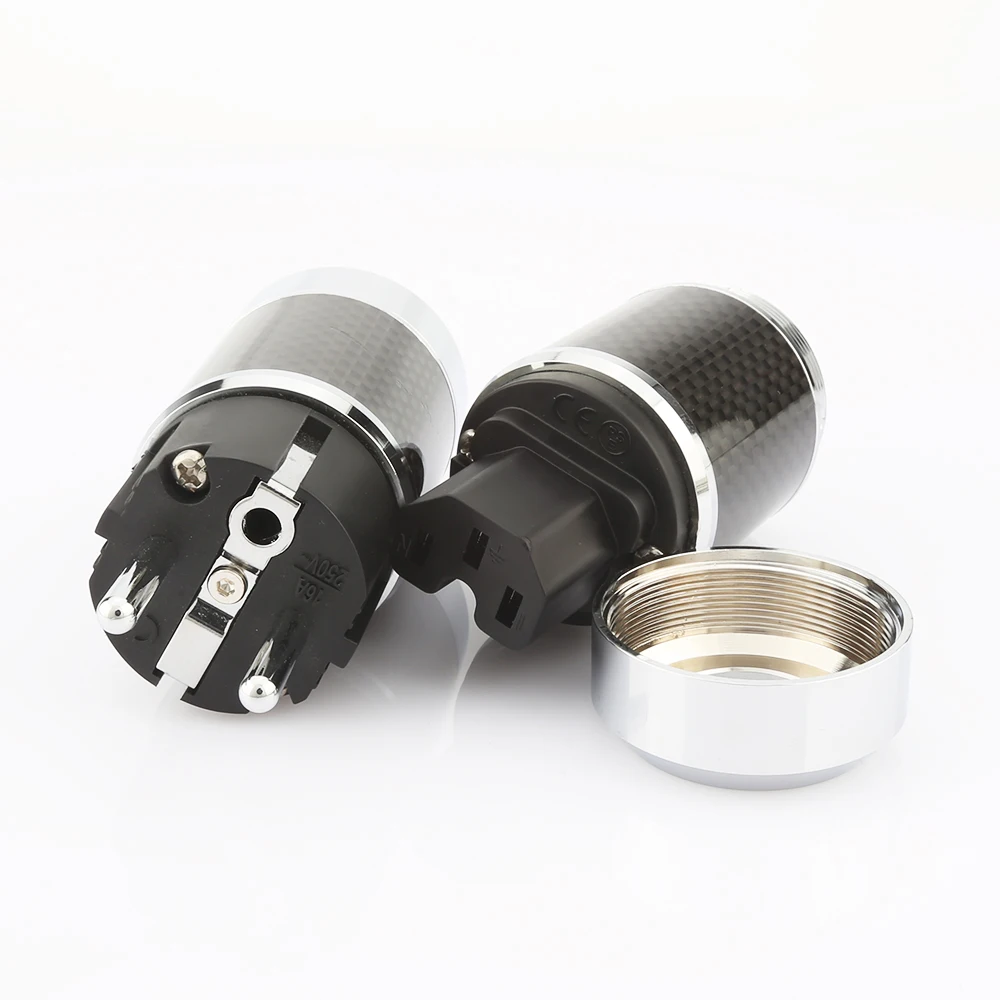 

Hi-end Carbon Fiber Rhodium Plated AC Power Plug IEC Male and Female Connector Hifi 2 Pins EU EUR Schuko Power Cable