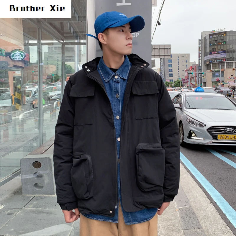 

Winter Padded Jacket Men Warm Fashion Solid Color Casual Parka Men Multi-pocket Coat Man Wild Loose Cotton Jacket Male Clothes