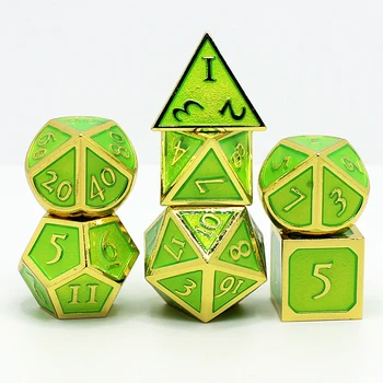 

metal dice dnd dices set rpg polyhedral solid dungeons and dragon table games Zinc alloy Golden and green digital d&d dice 7pcs