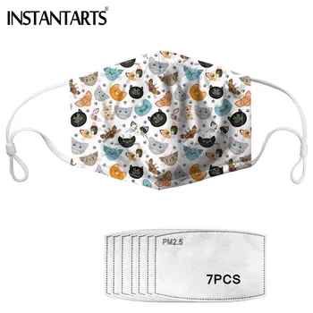 

INSTANTARTS Adult Kids Face Cover Masks Cute Cat Pattern Printed Muffle Mouth Mascara Active Carbon PM 2.5 Filters Mascherina