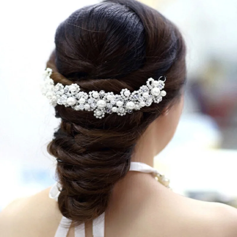 Wedding Headband for Bride White Crystal Hairband Pearl Handmade Headbands Headpiece Head Jewelry Women Prom Hair Accessories SL