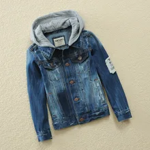 Весенне-осенняя куртка для мальчика, коллекция года, джинсовая детская куртка модные джинсовые хлопковые детские пальто с капюшоном Джинсовая Верхняя одежда