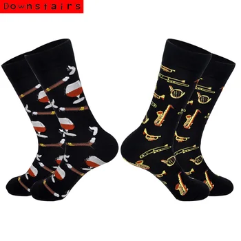 

Downstairs 2Pairs\Lot Crew Socks for Men Basketball Football Hip Hop Soccer Ball Sea Wave Streetwear Happy Socks Pijama