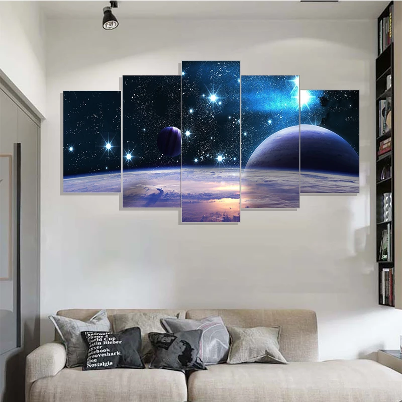 

Canvas HD Printed Universe Galaxy 5 Panel Reflection Space Planet Modular Picture Home Decorate Poster Prints Wall Art Painting