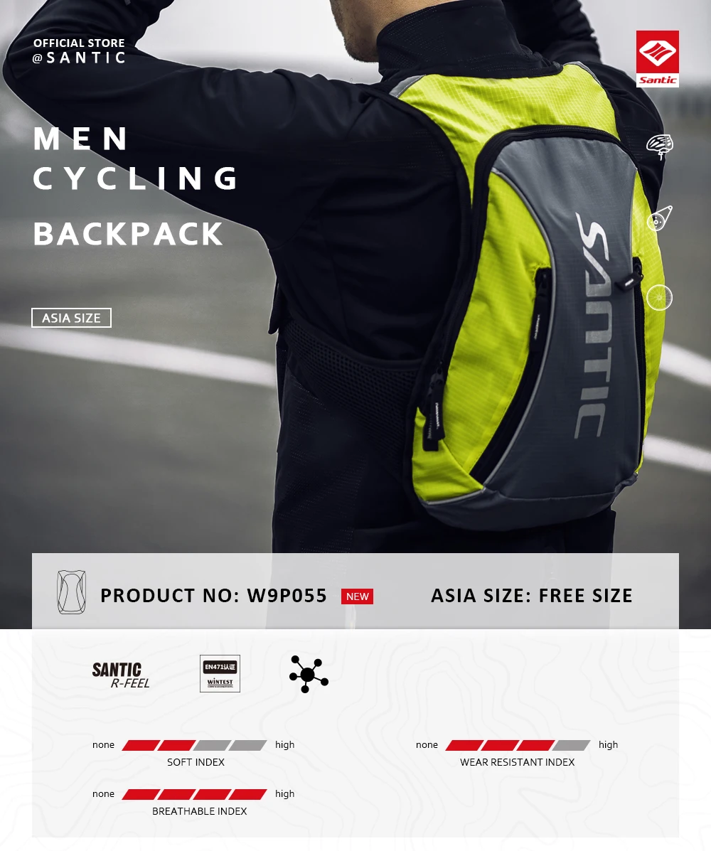 Santic Bicycle Bag Cycling Backpack Breathable 15L Ultralight Bike Bag Climbing Reflective Backpack W9P055