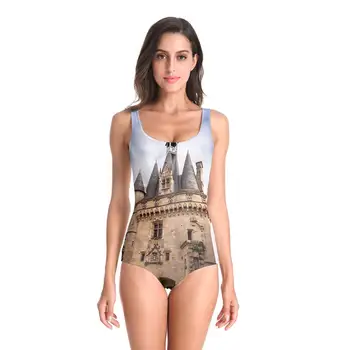 

New Sleeveless night magic Ancient castle 3D Beach Style Suit Printed Girl Swimsuit One Piece Swimwear women Cosplay Funny