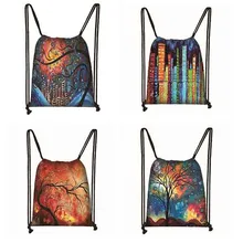 Illustration drawstring bag print casual worek plecak sznurek woman bag lady storage bag