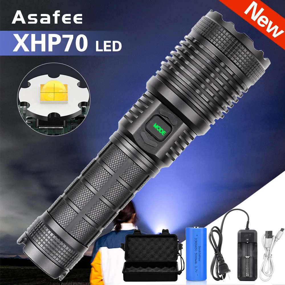 

XHP70 Led Flashlight Ultra Bright Waterproof Torch XHP70 zoomable 5 Modes 18650 USB charging for camping tactical Lanternas