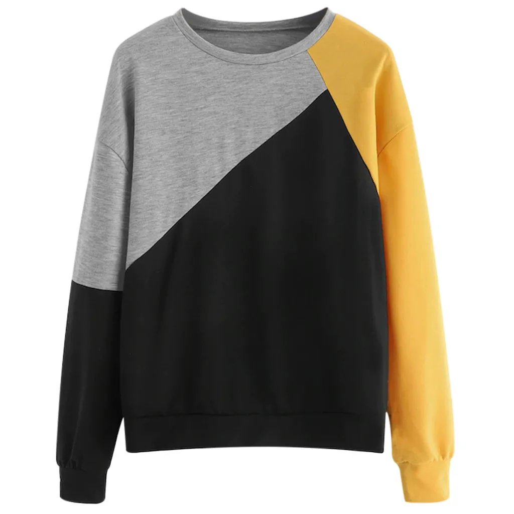 Hoodies And Sweatshirts 2019 Fashion Women Fluffy Color Block Long Sleeve Blouse Patchwork Sweatshirt Tops Felpe