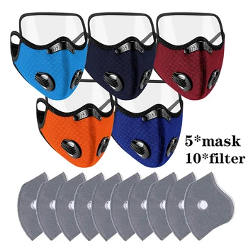 

Mask for face Reusable Cycling Facemask with Filters PM 2.5 Anti-Pollution 2 Breathing Valves Bike Outdoor Mouth Caps Mascarilla