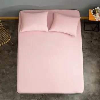 

1 pc Fitted Bed Sheet Pink Color Single Bed Sheets for Children Solid Color Bed Cover Sets drap housse Elastic Bands for Sheets