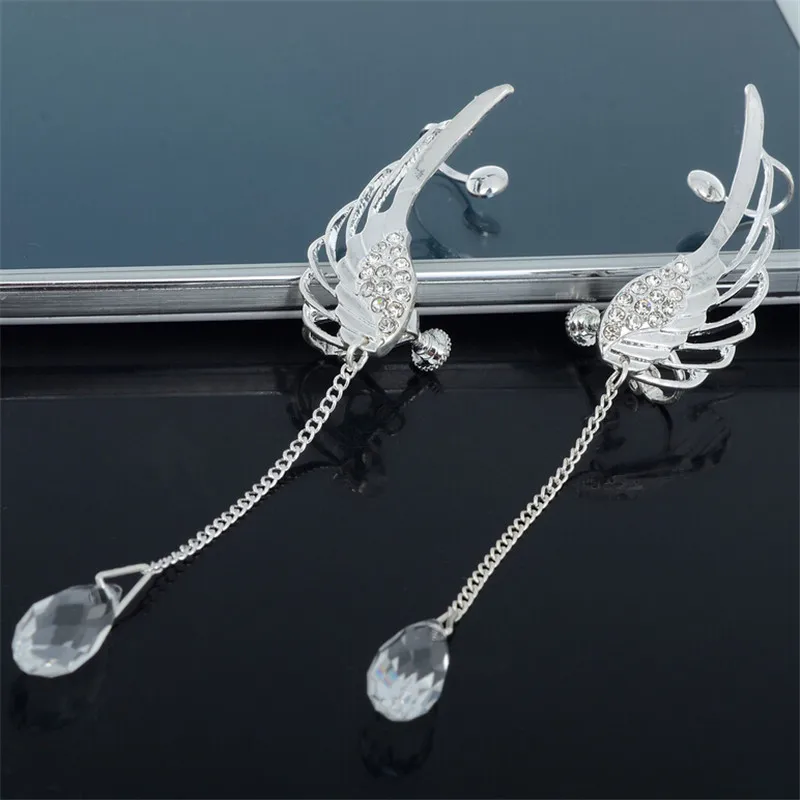 Cuff Wing Gift white Rhinestone Plated Hot Ear Earrings 1 pair Women Punk