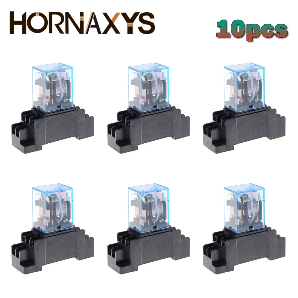 

10Pcs 12V 24V DC 110V 220V AC Coil Power Relay LY2NJ DPDT 8 Pin HH62P JQX-13F With Socket Base OK