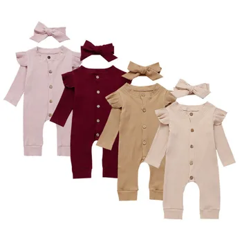 

Baby Spring Autumn Clothing Newborn Baby Girl Boy Ribbed Clothes Long Sleeved Cute Knitted Cotton Romper Jumpsuit Solid Outfits