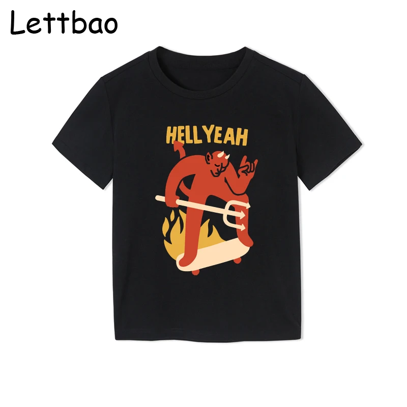 Новинка; одежда для маленьких девочек с принтом «Hell Yeah»; футболка с короткими рукавами; детская футболка с рисунком; Camiseta Princesas; топы для девочек; футболки