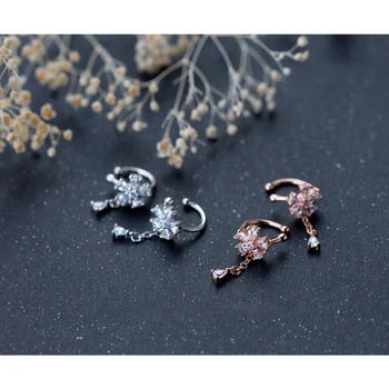 

Modian Sterling Silver 925 Leminous CZ Blossom Flower Clips Earring for Women Luxury Wedding Fine Jewelry Gift Not Pierced Ears