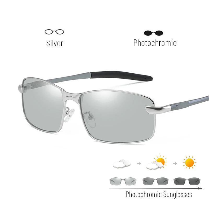 Винтажные улучшенные фотохромные солнцезащитные очки, поляризационные мужские прямоугольные алюминиевые бесцветные сменные очки для дневного и ночного видения - Цвет линз: C4 silver photo