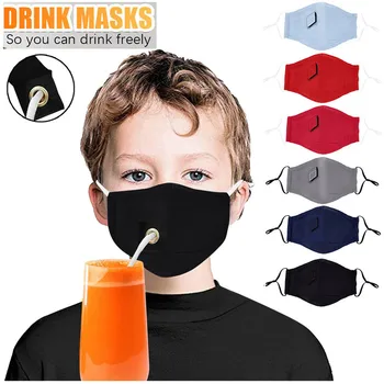 

2pcs Kid Children Student Protect Drinking Mask with Hole for Straw Universal Dust-Proof And Smog-Washable