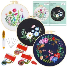 Kit de partida do bordado com teste padrão & instruções, kit do ponto cruz, roupa do bordado com teste padrão floral, aros do bordado