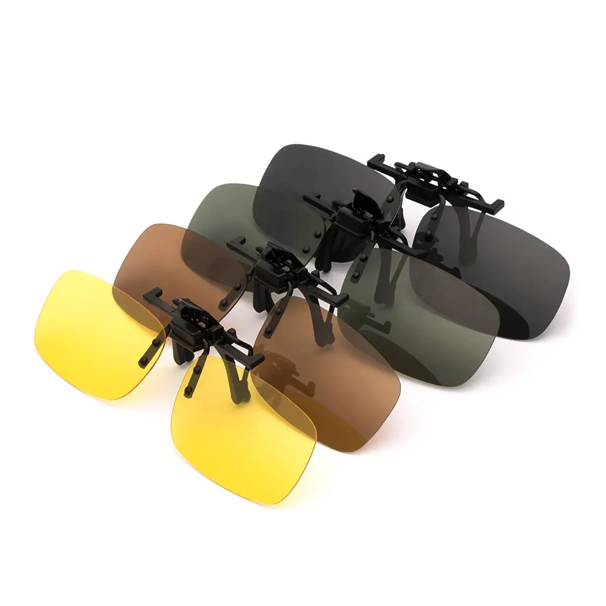 4-Pack Polarized Clip-on Plastic Sunglasses Lenses Outdoor Walking Driving Fishing Cycling Night vision Yellow Grey Brown Green |