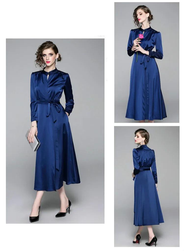 KAUNISSINA, Осеннее коктейльное платье, элегантные вечерние платья с длинными рукавами, синее длинное платье-рубашка, винтажное платье для выпускного вечера