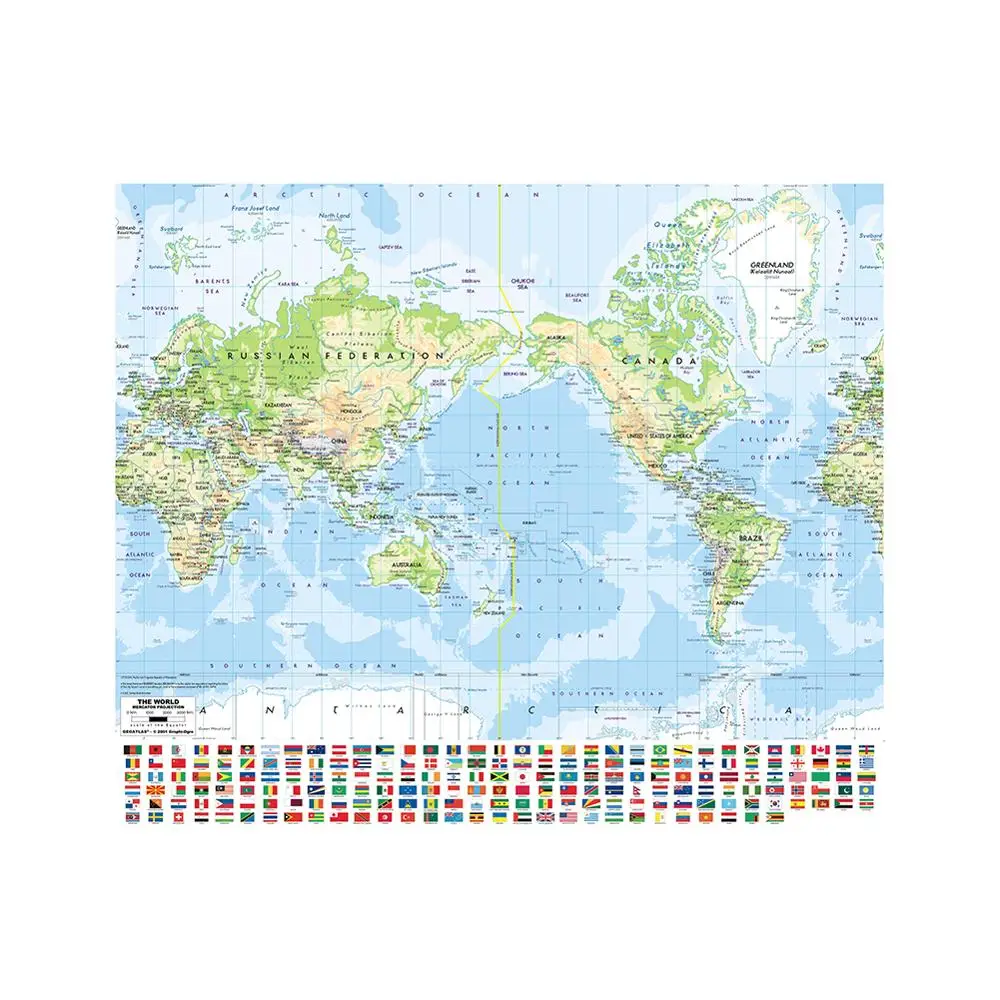 

The World Map Mercator Projection 90x90cm Non-woven Inkjet Hd World Map With National Flag