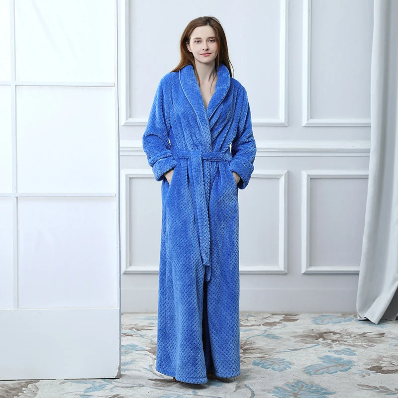 Blue for Women Зимний халат размера плюс, мягкий фланелевый Халат, кимоно, теплый банный халат из кораллового флиса, ночные меховые халаты, халат для мужчин и женщин, одежда для сна - Цвет: Blue for Women