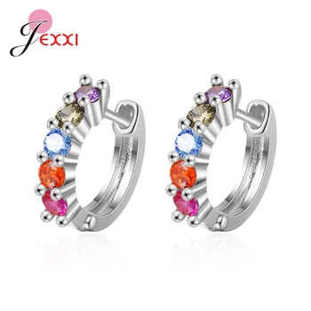 

New Arrival Women Girls Fashion Jewelry 925 Sterling Silver Hoop Earrings Cubic Zirconia Lovely Small Earrings For Wedding Party