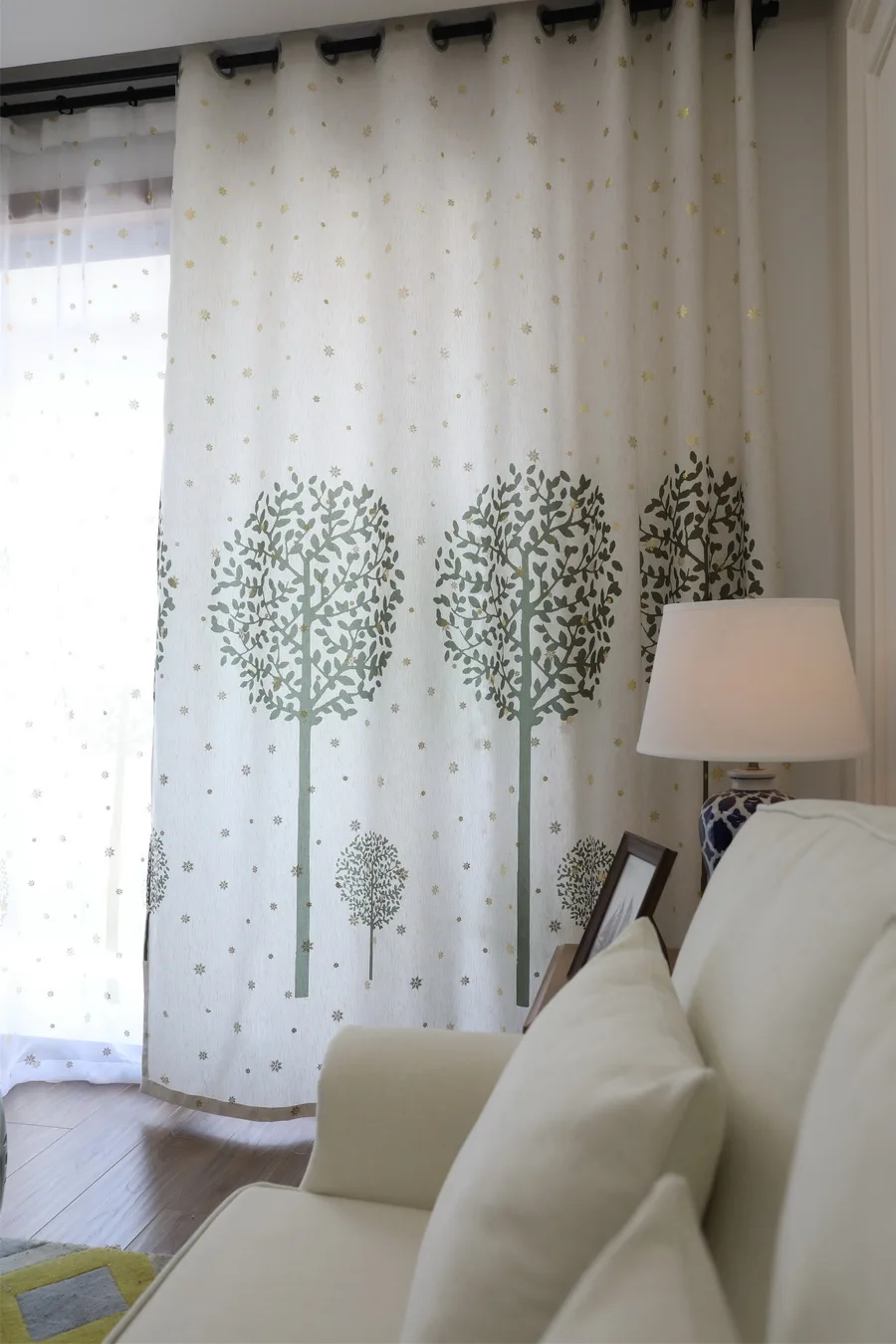 Modern Green Tree Half Blackout Curtains For Living Room Shiny Gold Snowflower Drapes Fabric for Bedroom Window Treatments187#4