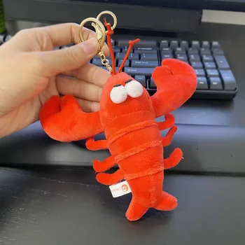 

cute Japanese prawn red shrimp plush bag pendant toy doll plush keychain double iron buckle w19 wj04