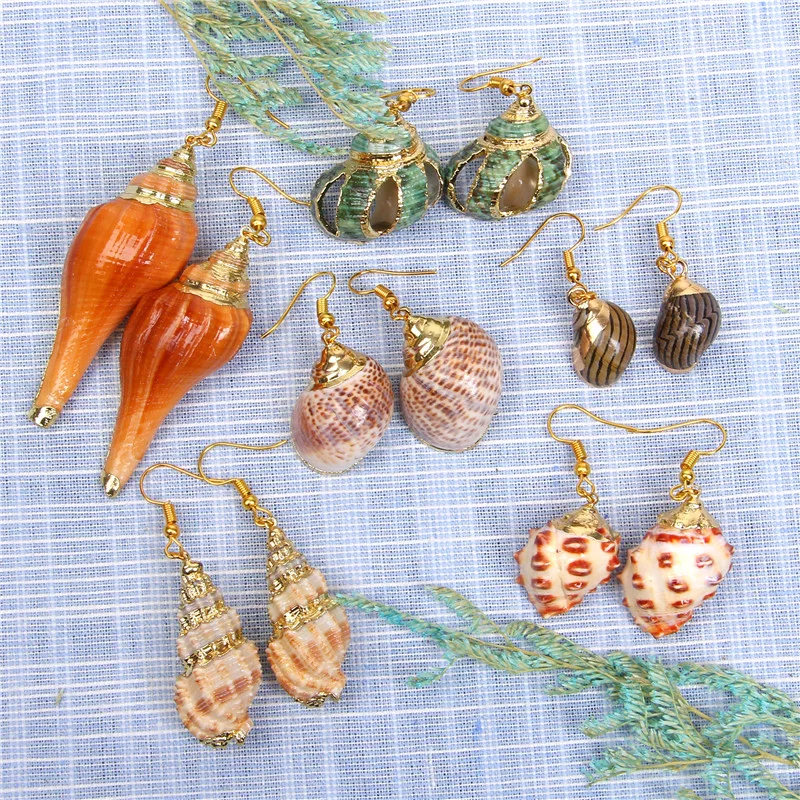 Spiral-Shell-Drop-Earrings-Beach-Natural-Conch-Earrings-Seashell ...