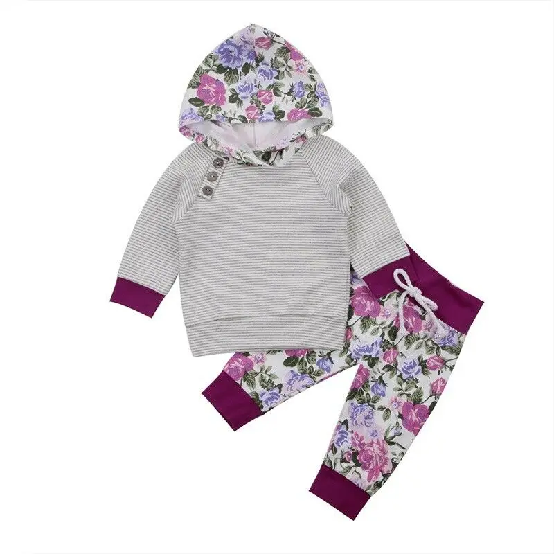 Newborn Kids Toddler Baby Boy Girl Outfits Floral Print Hoodie Tops T-shirt and Pants Clothes Set | Детская одежда и обувь