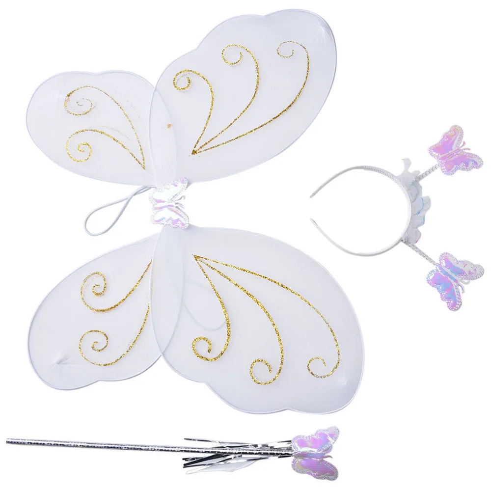 Lovely Party Costume Princess Girl Kids Butterfly Wing Wand Headband Fairy 3Pcs/set Xmas Costume Set