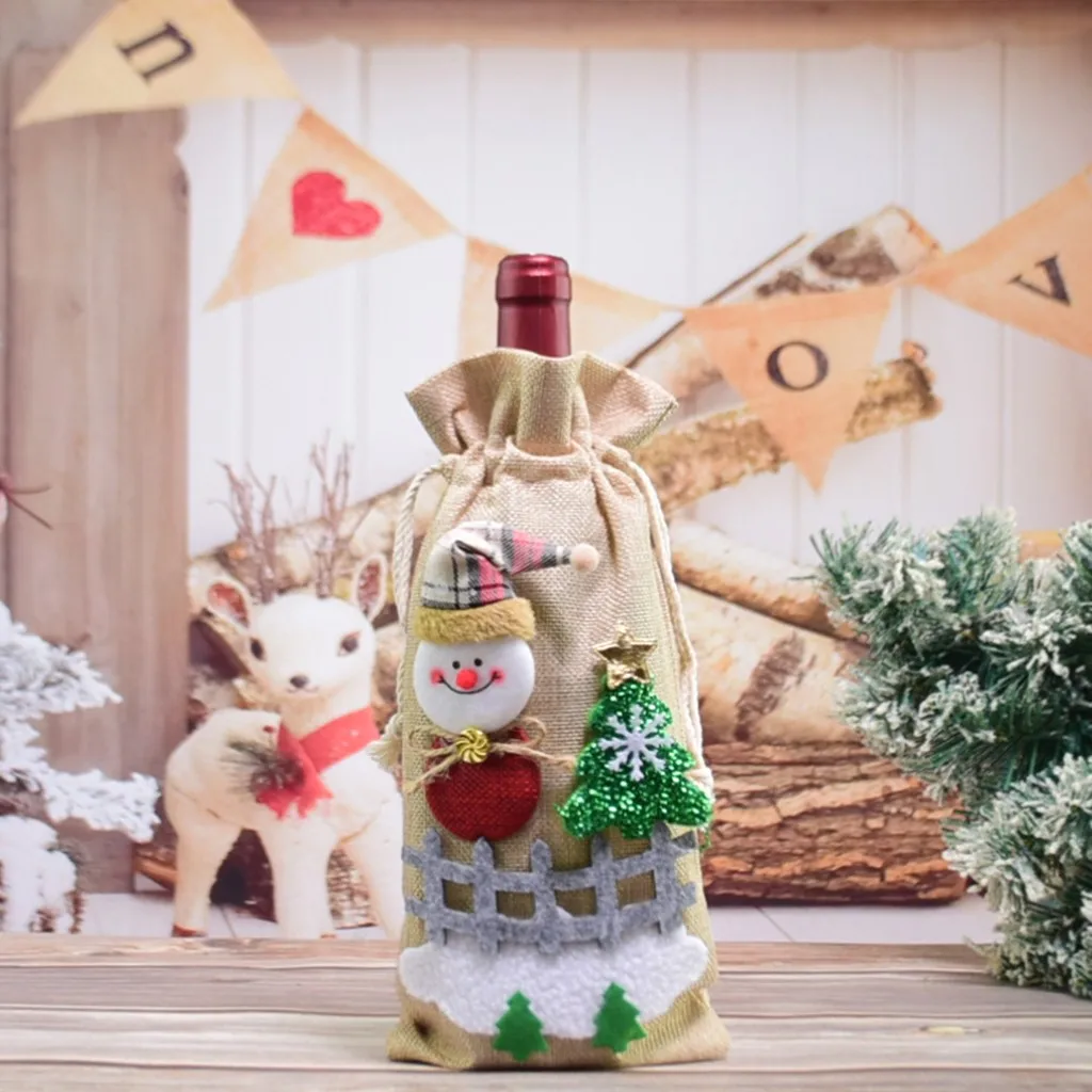 Рождественский Декор для бутылки вина, Набор Санта Клаус, снеговик для бутылки, покрытие для одежды, украшение для кухни на год, милый ужин#4 - Цвет: Beige